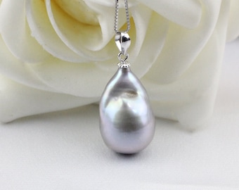 Silver grey large baroque pearl pendant necklace,gray color huge jumbo flameball pearl necklace,big fireball pearl necklace,christmas gift