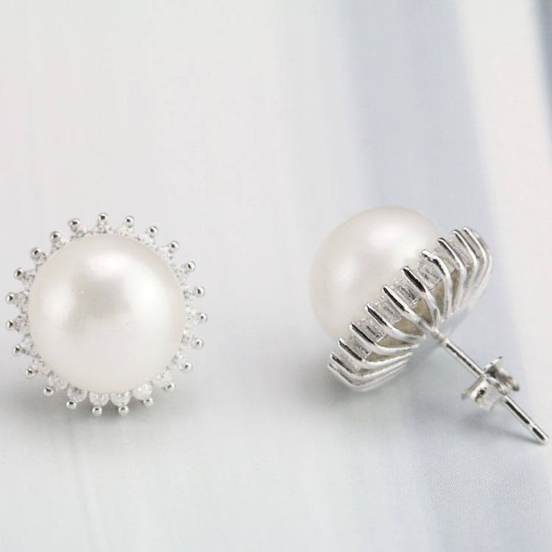 bridal pearl earings,crystal bridal earrings wedding,flower pearl stud earings wedding,rhinestone and pearl earrings,pearl earing silver image 4