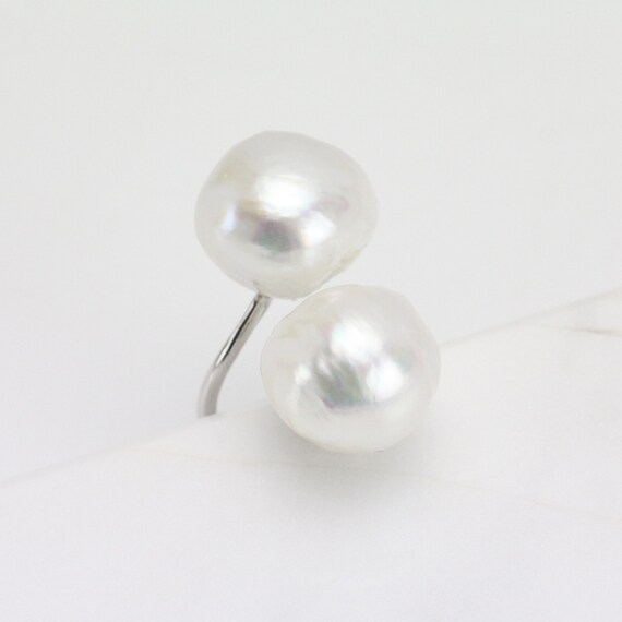 Double Pearl Ring,silver 925 Open Ring Pearl,12-13mm Freshwater