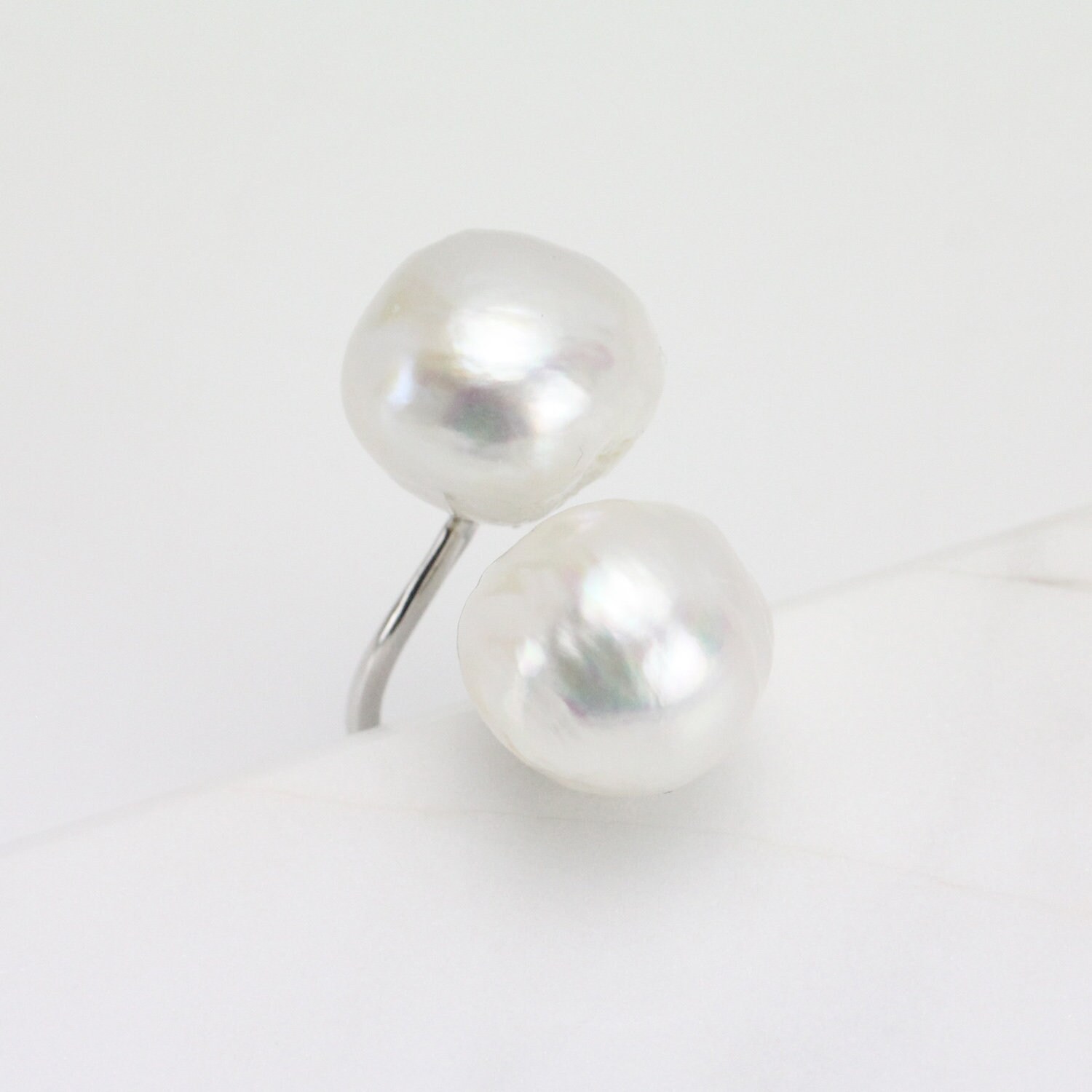 Double Pearl Ring,silver 925 Open Ring Pearl,12-13mm Freshwater