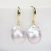Large baroque pearl earrings,big flameball pearl earrings,yellow gold plated sterling silver white pearl earrings,drop fireball pearl earing 