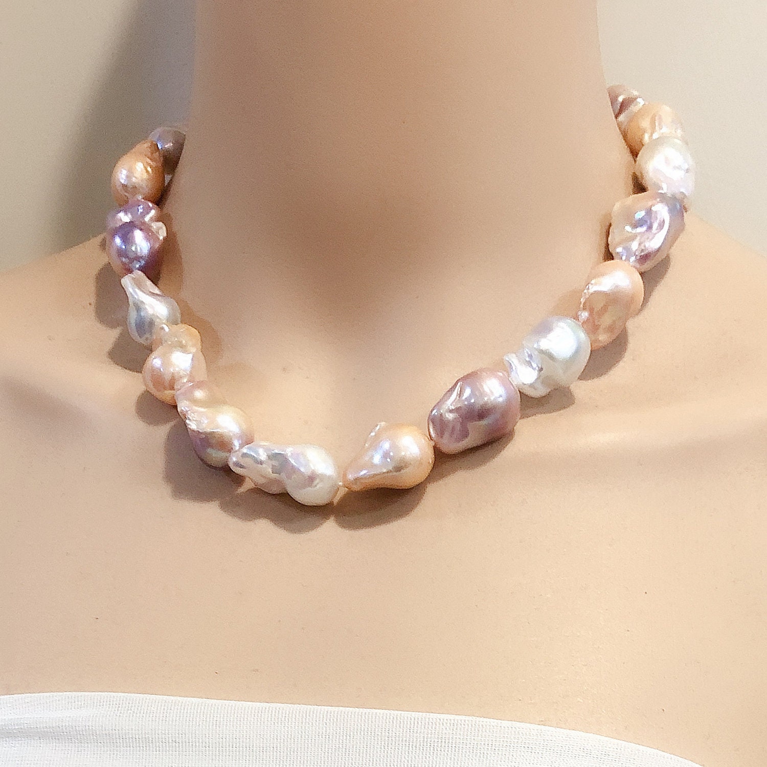 14-16x18-22 mm 天然マルチカラー大バロック真珠ネックレス、ミックス