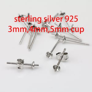 Sterling silver posts,3mm,4mm,5mm earring cup and 1mm pegs for pearl stud earrings,including matching butterfly backs,2pairs,5pairs,10pairs,