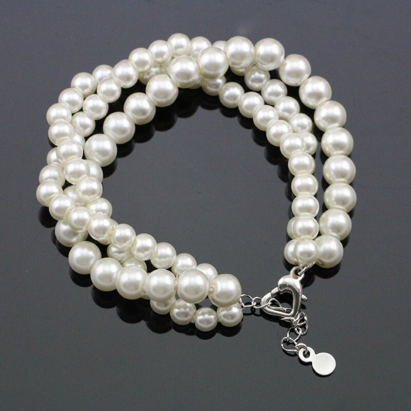 3 Strand Pearl Braceletcluster Pearl Bracelettriple Pearl | Etsy