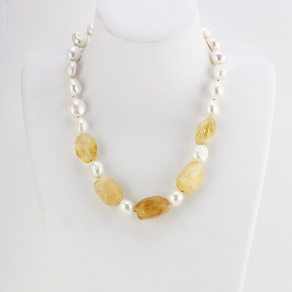 Citrine Crystal Pearl Necklace12-13mm 