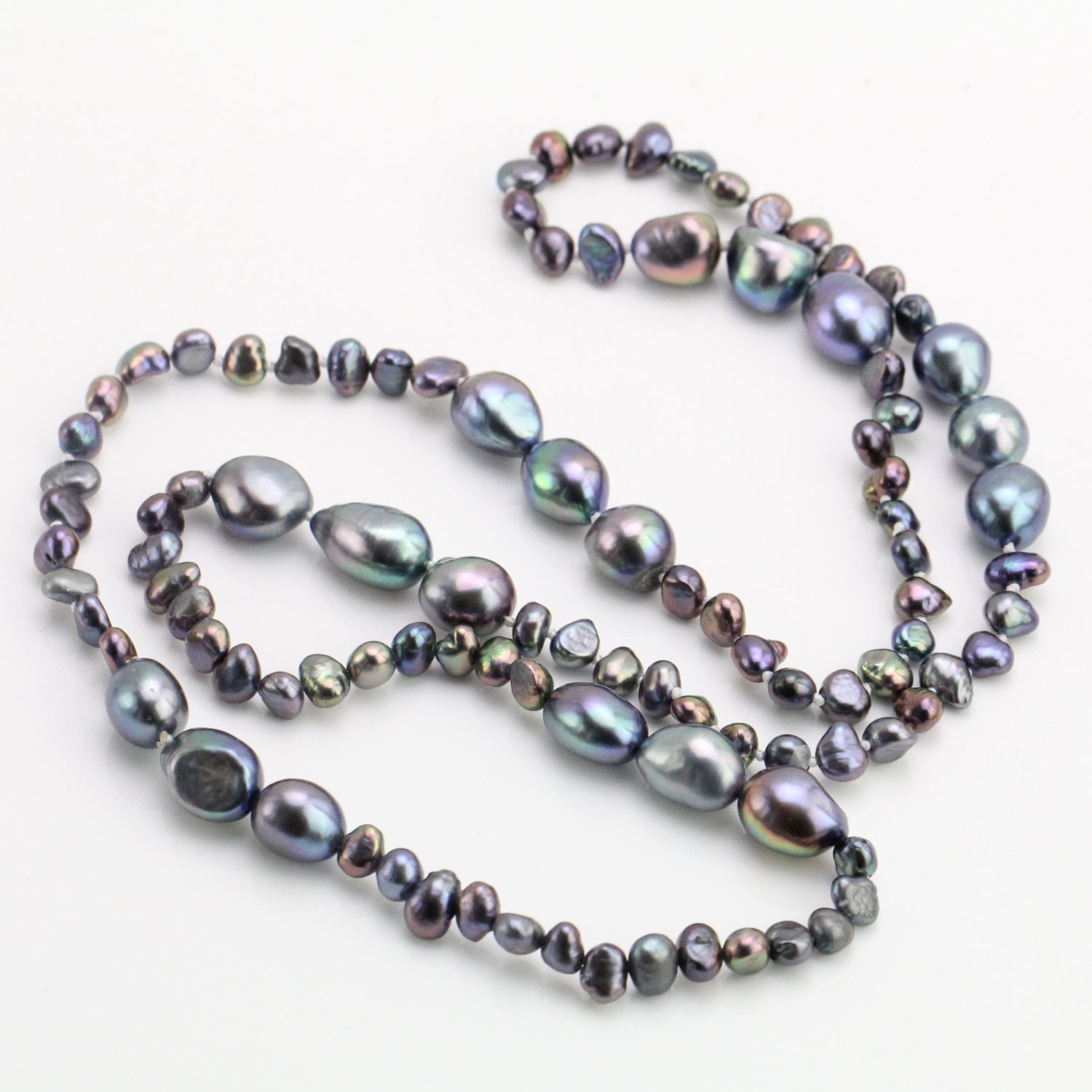 60inch,40inch,30inch,extra long pearl necklace,10mm&5mm black nugget freshwater baroque pearl opera endless necklace,knotted necklace gift