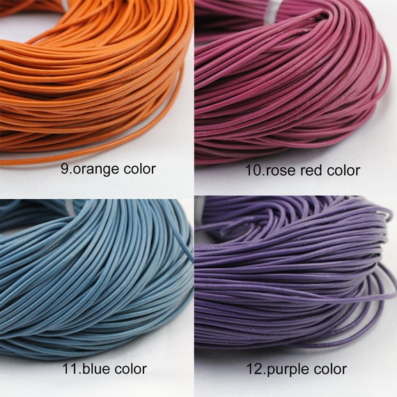 2mm Leather Cord,genuine Leather String Cord,orange Color,rose Red  Color,blue Color,purple Color,1yard,2yard,5yard,10yard,round Leather Cord 