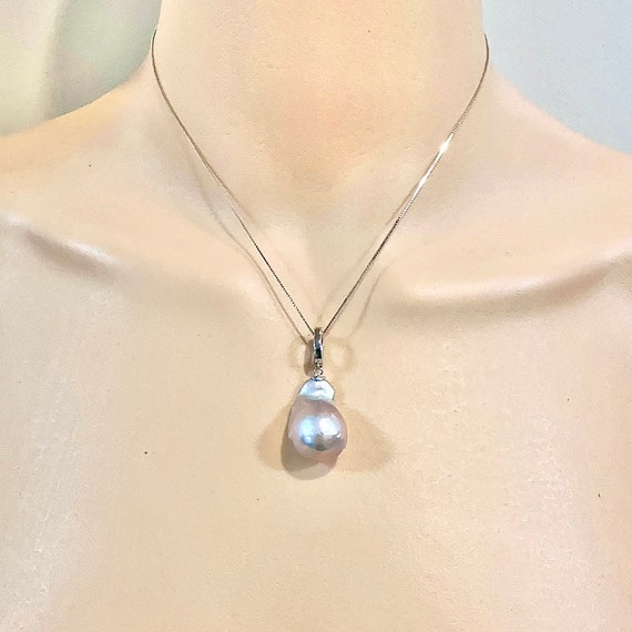14-16x20-25mm Clip on Gray Baroque Pearl Pendant Necklace