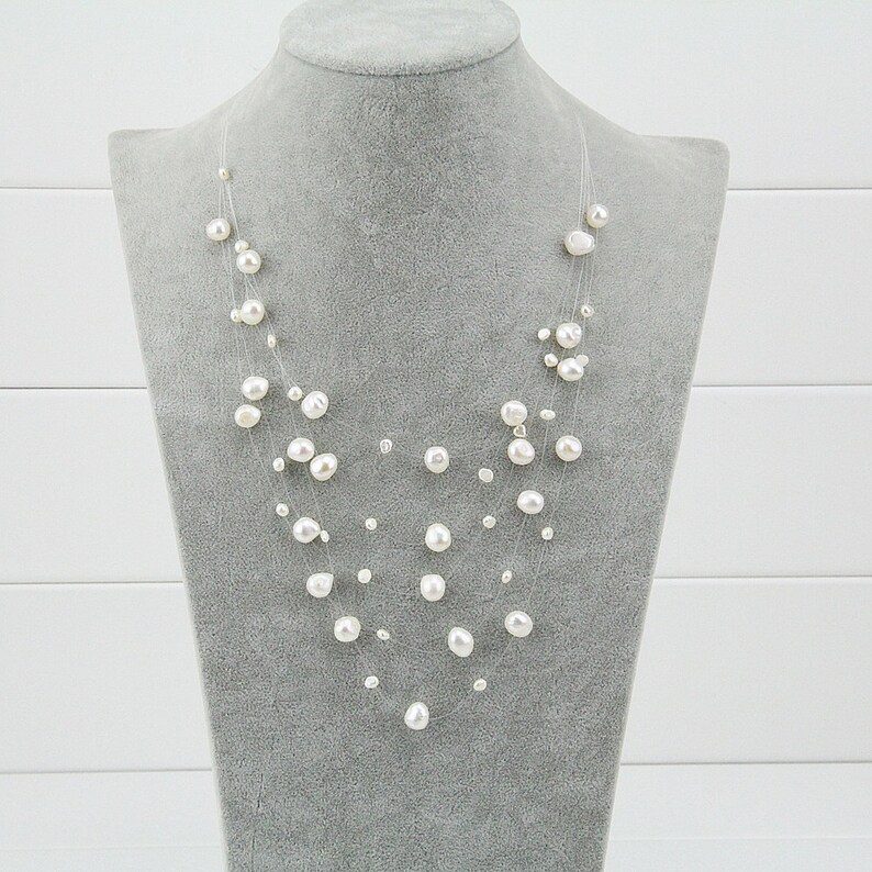 Bib Pearl Necklacegenuine Pearl Necklace Floatingbridal Etsy