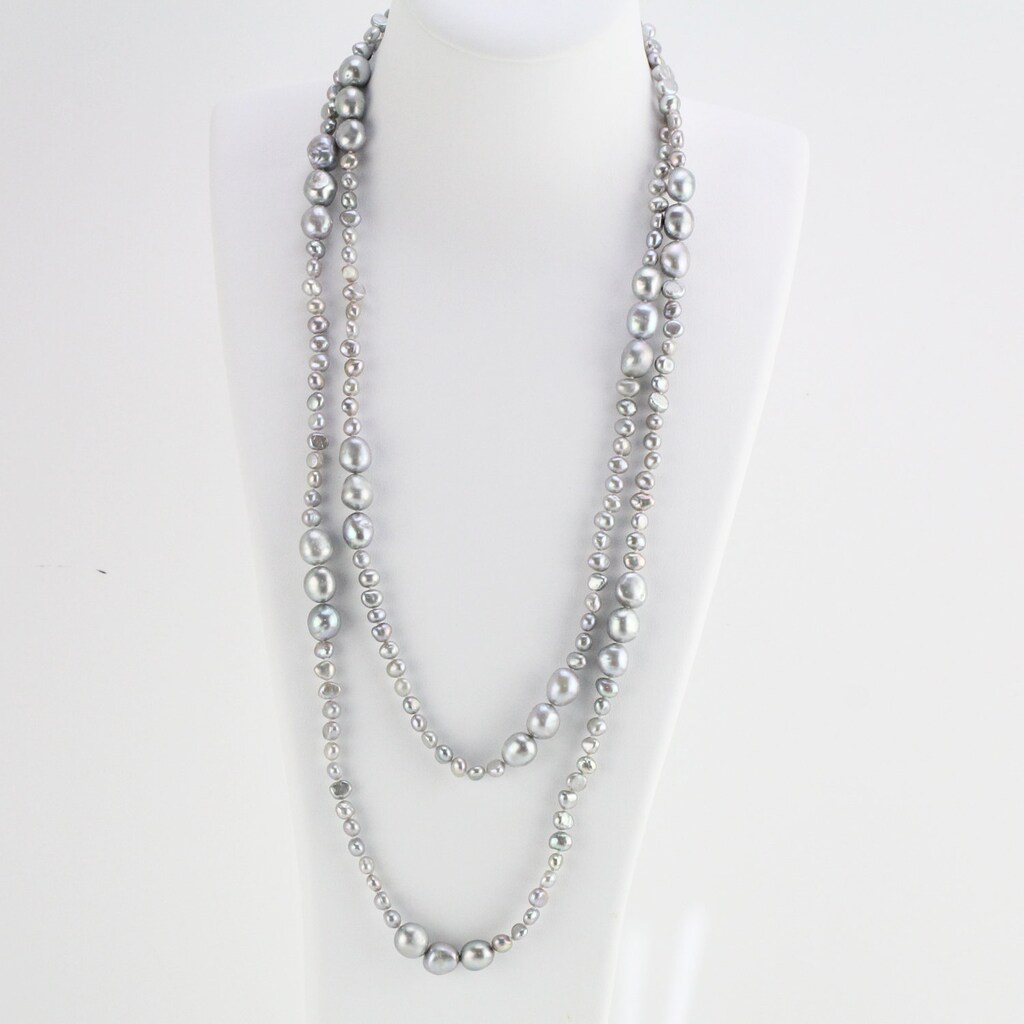 Collana Lunga Donna Stile Art Déco Anni '20 Con Perle Finte E Acciaio Al Titanio - Accessorio Moda Per Costumi E Serate Eleganti