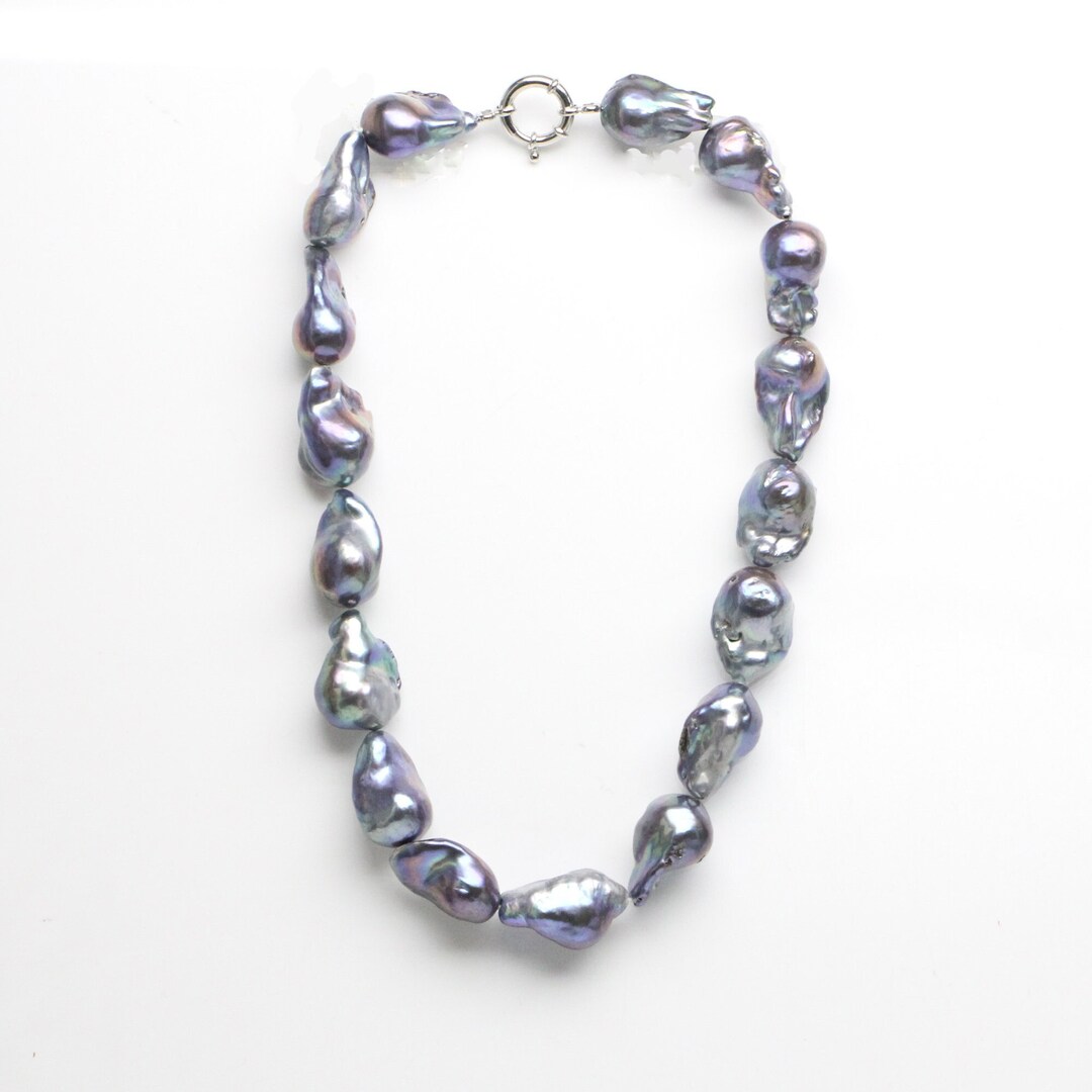 Large Black Baroque Pearl Necklace,jumbo Flameball Pearl Necklace