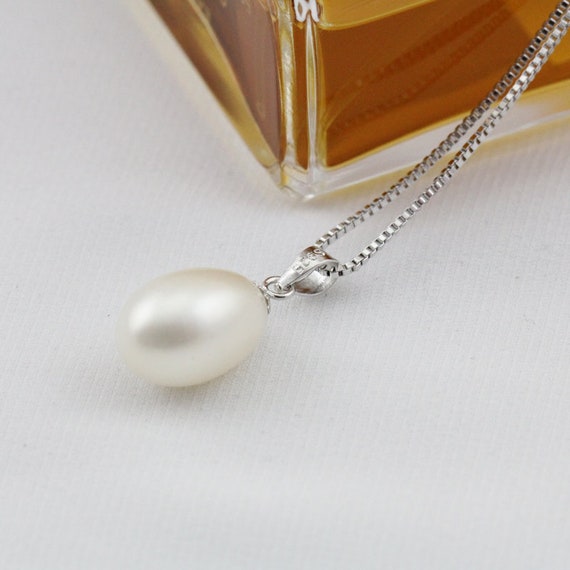 drop pearl pendant,9-9.5mm freshwater pearl drop pendant, ivory white tear drop pearl pendant,sterling silver pearl pendant PD015