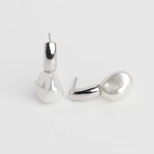 8-9mm keshi pearl stud earrings,ivory white irregular pearl earring,freshwater small baroque pearl stud earrings, sterling silver studs
