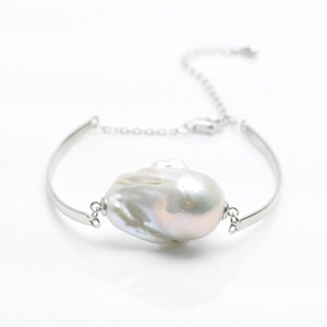 14-16mm large ivory white baroque pearl bracelet,sterling silver 925 and freshwater pearl bracelet,length 6inch can adjust to 8inch