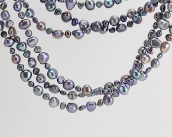 30inch,40inch,60inch, extra long pearl necklace,7mm&4mm black nugget freshwater baroque pearl opera endless necklace,unique necklace gift