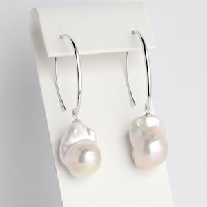 Long dangle earrings,Large white pearl earrings,Large baroque pearl earrings,Freshwater pearl earrings,sterling silver earrings