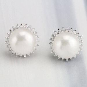 bridal pearl earings,crystal bridal earrings wedding,flower pearl stud earings wedding,rhinestone and pearl earrings,pearl earing silver image 7
