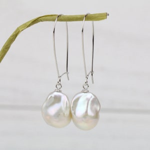 Large baroque pearl earrings,big jumbo flameball pearl earrings,kidney close sterling silver white pearl earrings,huge fireball pearl earing