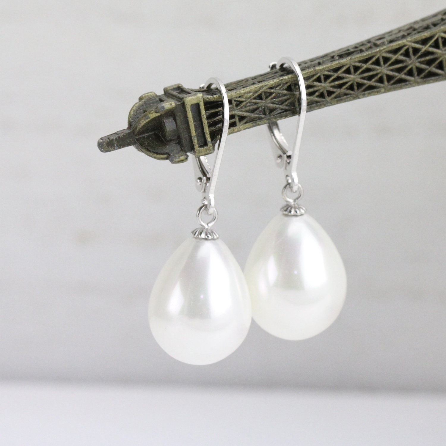 12mm drop pearl earringswhite pearl earrings silverbridal | Etsy