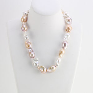 14-16x18-22mm natural multi color large baroque pearl necklace,mix color freshwater jumbo flameball pearl necklace,big fireball pearl