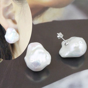 Baroque pearl stud earrings,big jumbo large baroque pearl earrings,white flameball pearl earrings,huge fireball pearl earings,mother gift