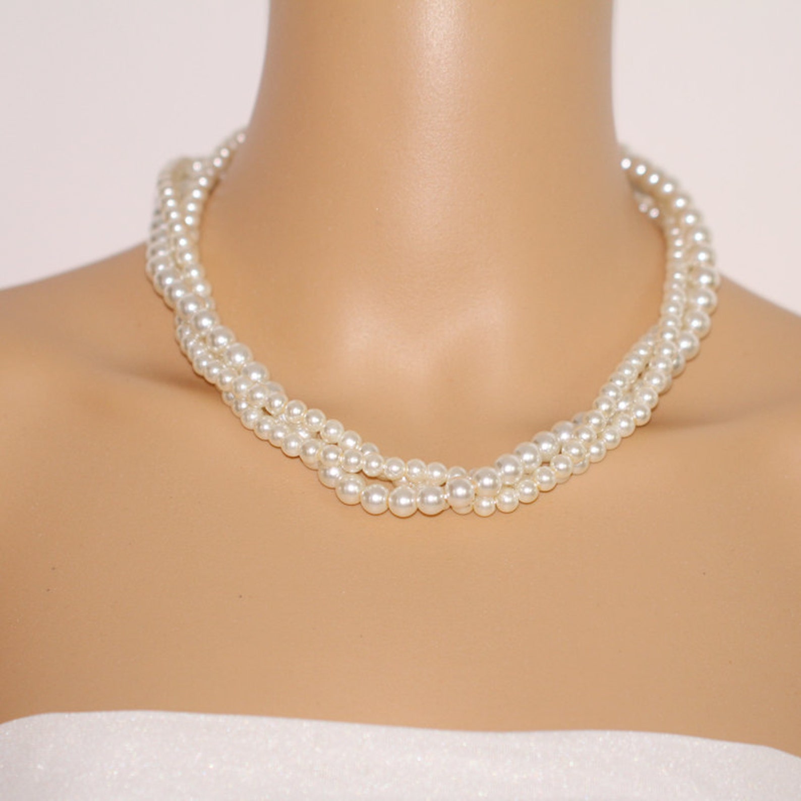 Chunky Pearl Necklace Statementtwisted Pearl Necklaceglass Etsy