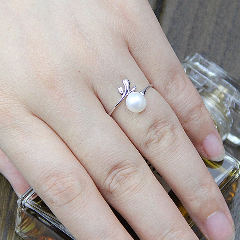Pearl Engagement Rings silver Pearl Ring promise Ring for