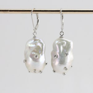 8pcs CZ paved pearl earrings gift,simulated white diamond embeded earrings,freshwater baroque pearl earrings,large nucleated pearl  earring