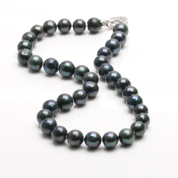 10-11mm près du collier rond de perles noires, collier noué choker de perles d’eau douce, collier pour femmes pour maman, cadeau d’anniversaire