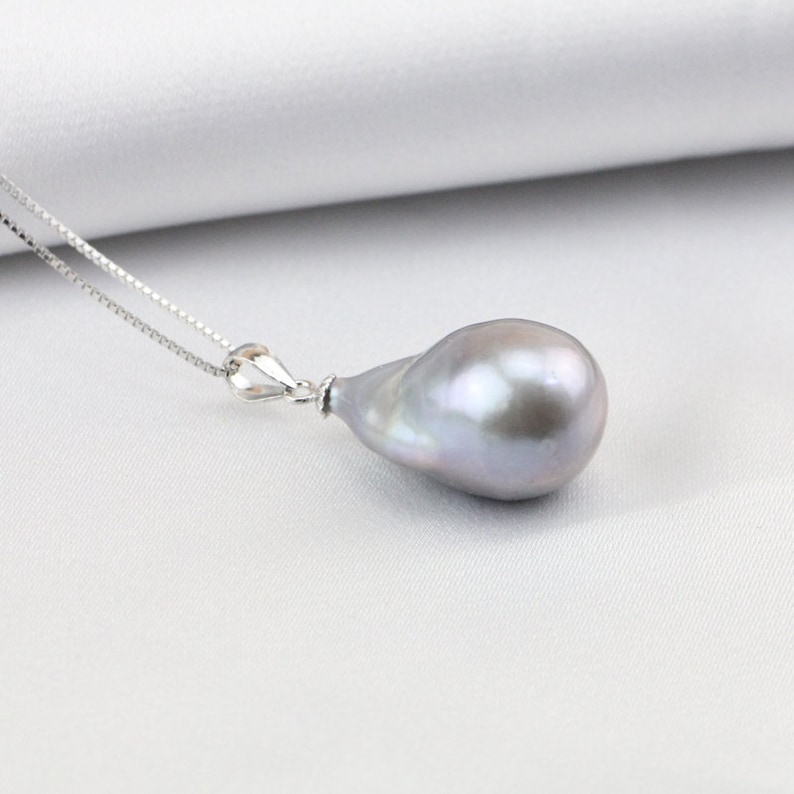 Silver grey large baroque pearl pendant necklace,gray color huge jumbo flameball pearl necklace,big fireball pearl necklace,christmas gift