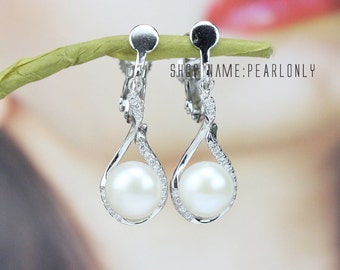 clip pearl earrings for non pierced ears,freshwater ivory white clip on pearl earrings,clip on earrings pearl,bridesmaid pearl earrings