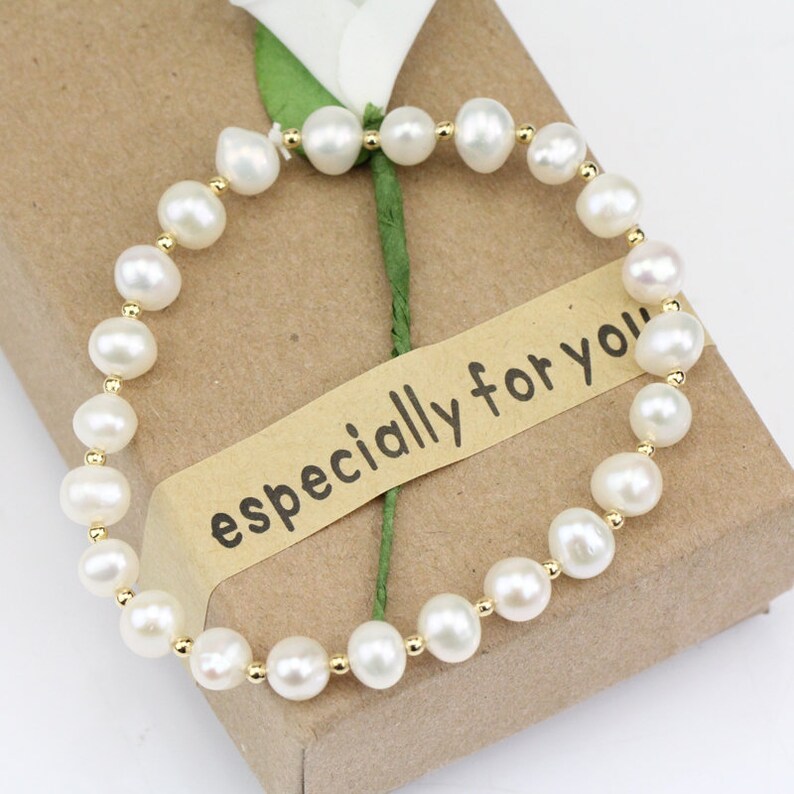 Flower Girl Pearl Braceletstretch Braceletelastic Pearl Etsy