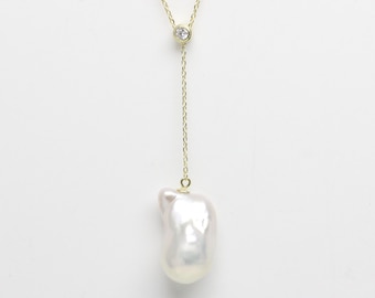 14-16mm ivory white large baroque pearl pendant necklace,freshwater flameball pearl,silver 925 chain pearl pendant necklace,special gift
