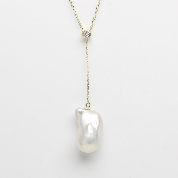 Collana pendente con grande perla barocca bianca avorio 14-16 mm, perla palla di fiamma d’acqua dolce, collana pendente con perla a catena in argento 925, regalo speciale