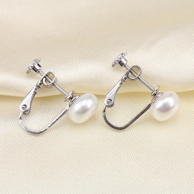 Sterling silver clip pearl earrings for non pierced | Etsy