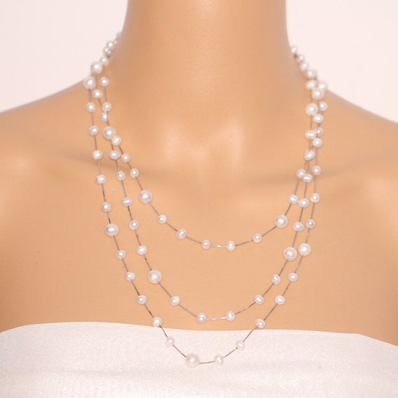 Items similar to Pearl necklace,long pearl necklace,extra long necklace