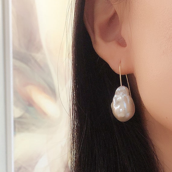 Large Baroque Pearl Earrings big Flameball Pearl Earrings yellow