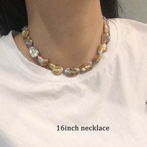 13-14mm natural  color large baroque pearl necklace,mix color freshwater keshi pearl necklace.sterling silver clasp