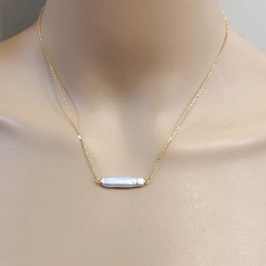 5-6x20-21mm white long biwa pearl floating necklace,cultured freshwater pearl necklace,special everyday dainty necklace