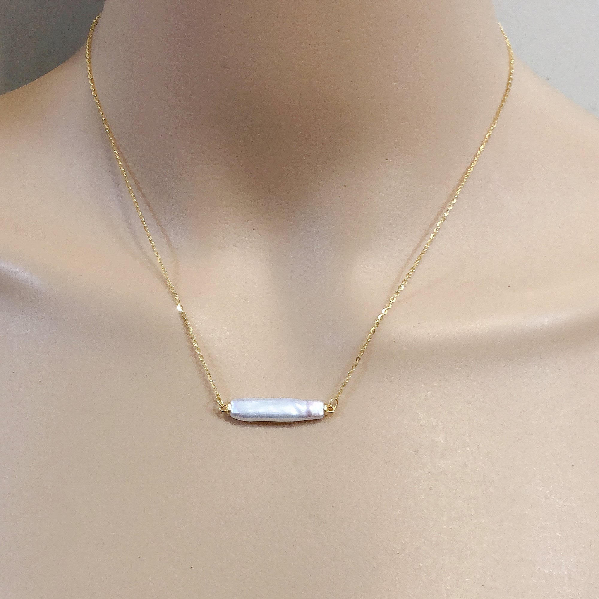 5-6x20-21mm white long biwa pearl floating necklace,cultured freshwater pearl necklace,special everyday dainty necklace
