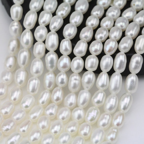 3,5-4mm AA weißer Reisperlen Strang Wholesale,kleine Saatperle,ovale Perle,Süßwassertropfen Perlenschnur,große Lochperlen 1,0mm