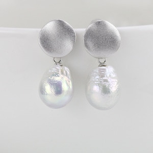 11-12mm wide large white drop pearl earrings,edison pearl earrings,freshwater baroque pearl earrings,sterling silver 925 dangle earring