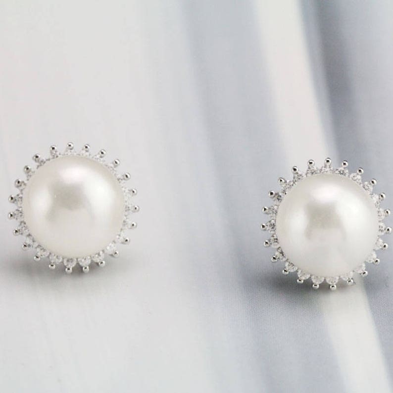 bridal pearl earings,crystal bridal earrings wedding,flower pearl stud earings wedding,rhinestone and pearl earrings,pearl earing silver image 5