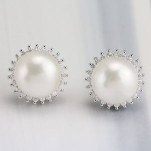 bridal pearl earings,crystal bridal earrings wedding,flower pearl stud earings wedding,rhinestone and pearl earrings,pearl earing silver image 6