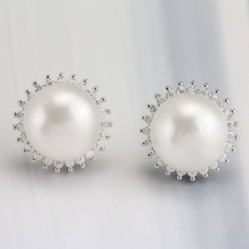bridal pearl earings,crystal bridal earrings wedding,flower pearl stud earings wedding,rhinestone and pearl earrings,pearl earing silver image 6