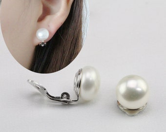 clip pearl earrings,pearl clip earrings stud,freshwater pearl earrings,sterling silver 925,bridesmaid earrings,non pierced ears earrings