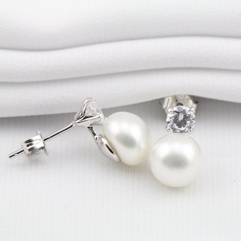 White Genuine Freshwater Real Pearl Earring Studcubic Etsy