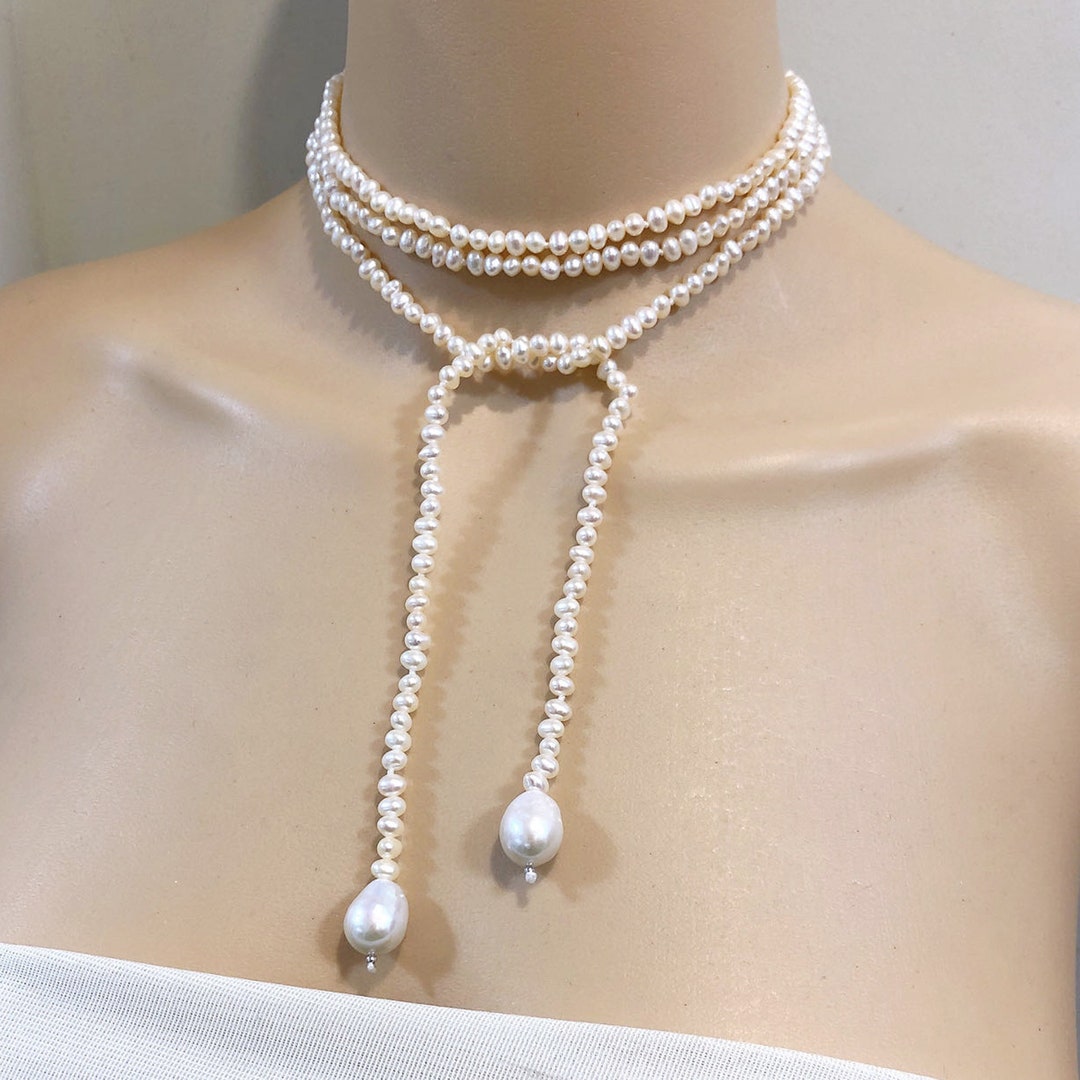 How to insert Faux Suede cord in Large Hole Freshwater Pearls - Multi use  Pearl Lariat / Bracelet 