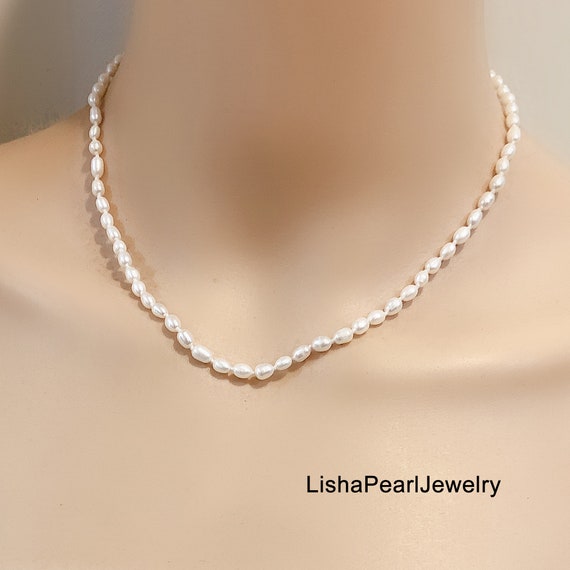 3-4mm White Small Seed Rice Pearl Necklace Chokergenuine - Etsy