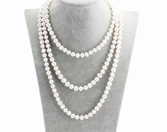 60inch extra long pearl necklace,8mm potato shape long pearl necklace,freshwater pearl necklace,endless opera pearl necklace,mom gift